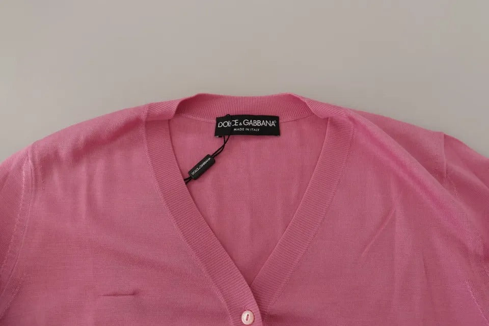 Dolce & Gabbana Rosa Strickjacke aus 100% Seide mit Knopfleiste