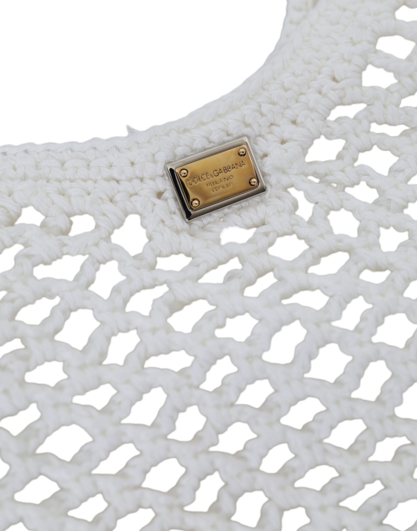 Dolce & Gabbana White Green Knitted Cotton Logo Tote Bag