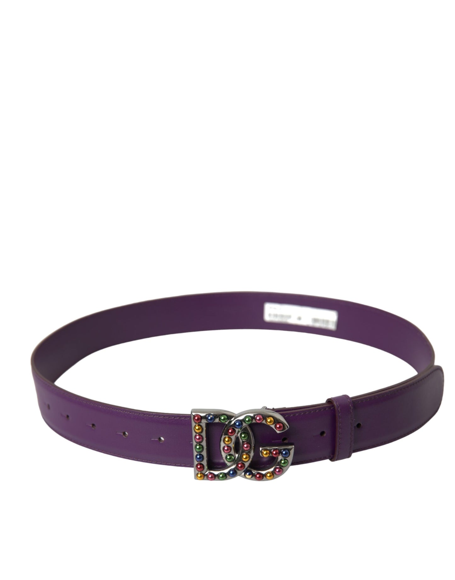 Dolce & Gabbana Purple Leather DG Logo Studded Metal Buckle Belt