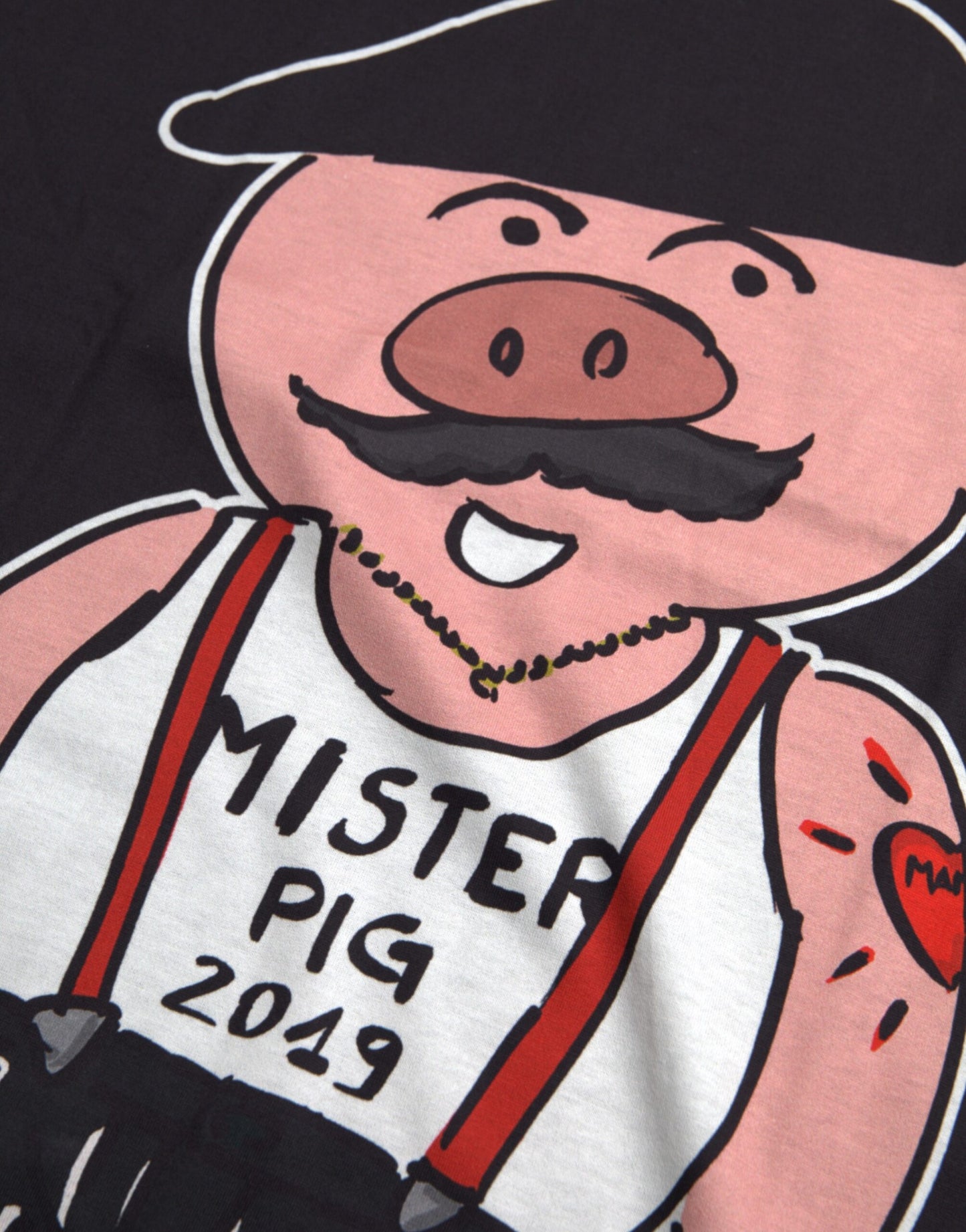 Dolce & Gabbana Black Cotton T-Shirt 2019 Year of the Pig