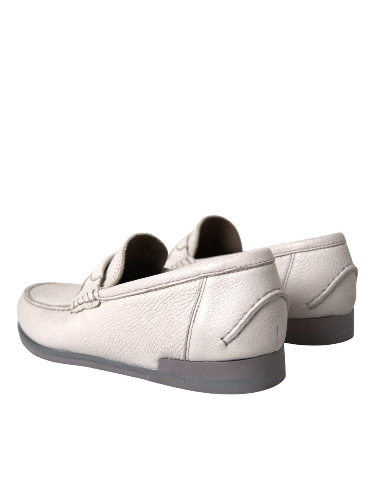 Dolce & Gabbana White Grey Leather Slip Mocassin Shoes Loafer