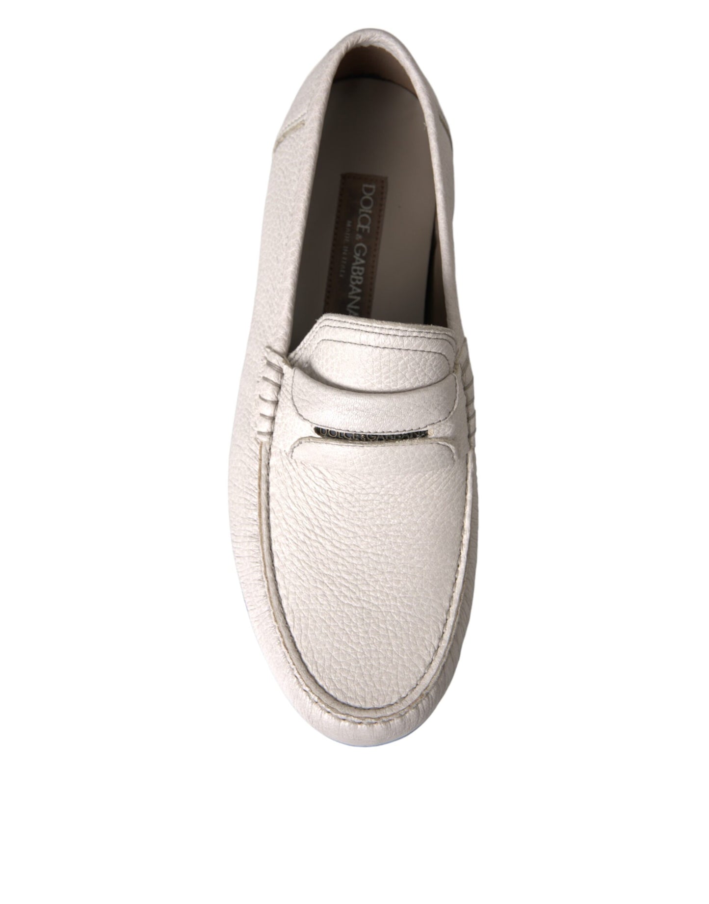 Dolce & Gabbana White Grey Leather Slip Mocassin Shoes Loafer