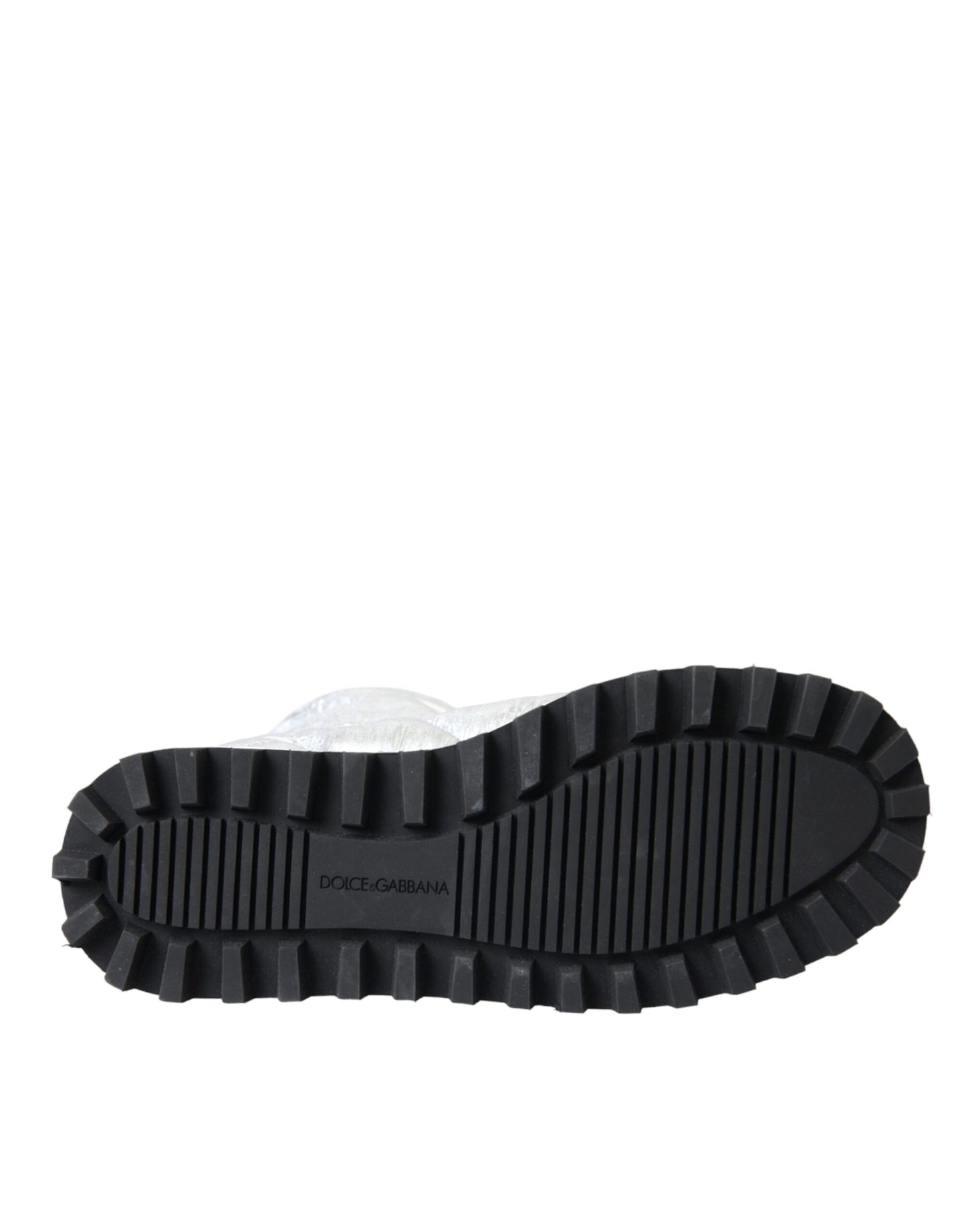Dolce & Gabbana Metallic Silver Quilted Logo Patch Boots Shoes