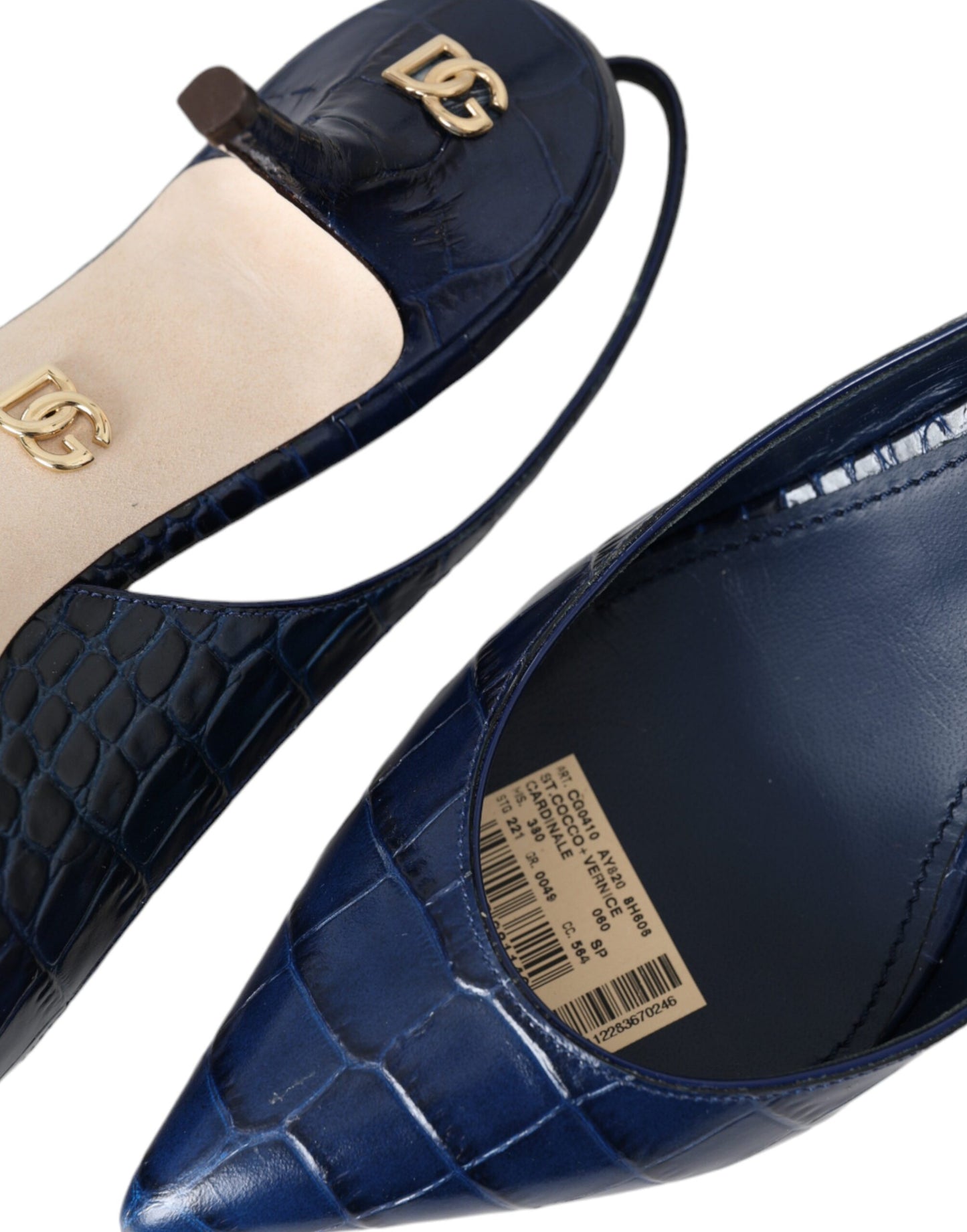 Dolce & Gabbana Dark Blue Crocodile Leather Slingbacks Shoes
