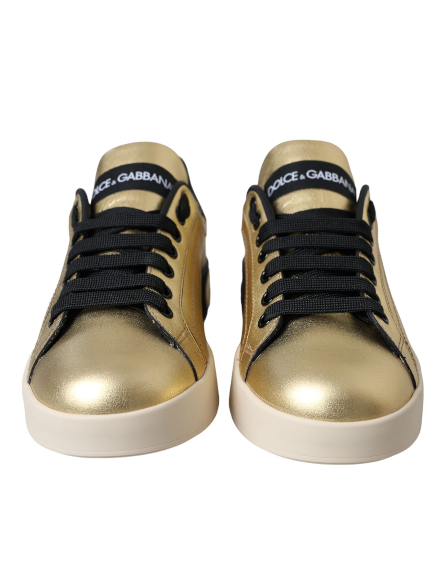 Dolce & Gabbana Gold Portofino Calfskin Sneakers Women Shoes