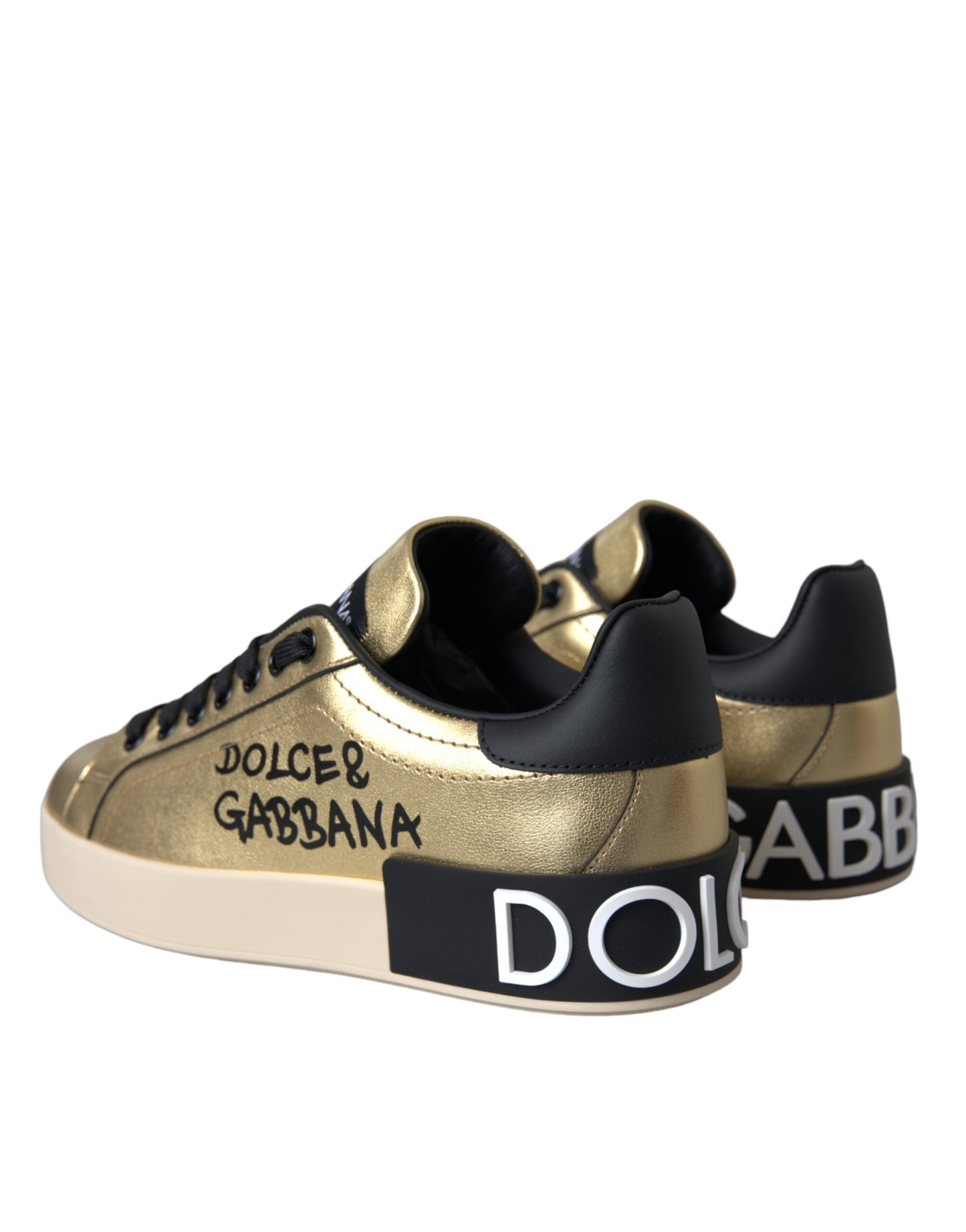 Dolce & Gabbana Gold Portofino Calfskin Sneakers Women Shoes