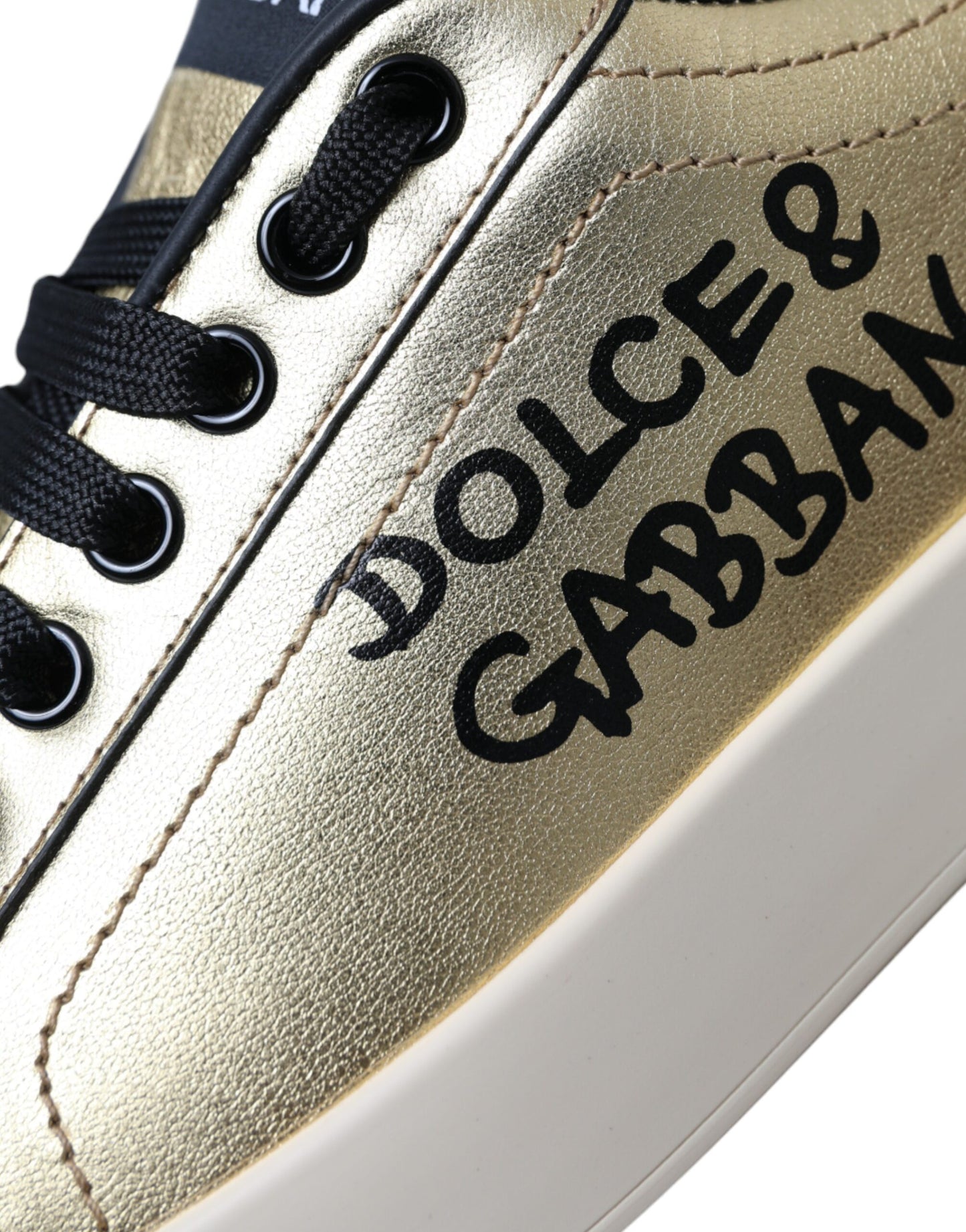 Dolce & Gabbana Gold Portofino Calfskin Sneakers Women Shoes