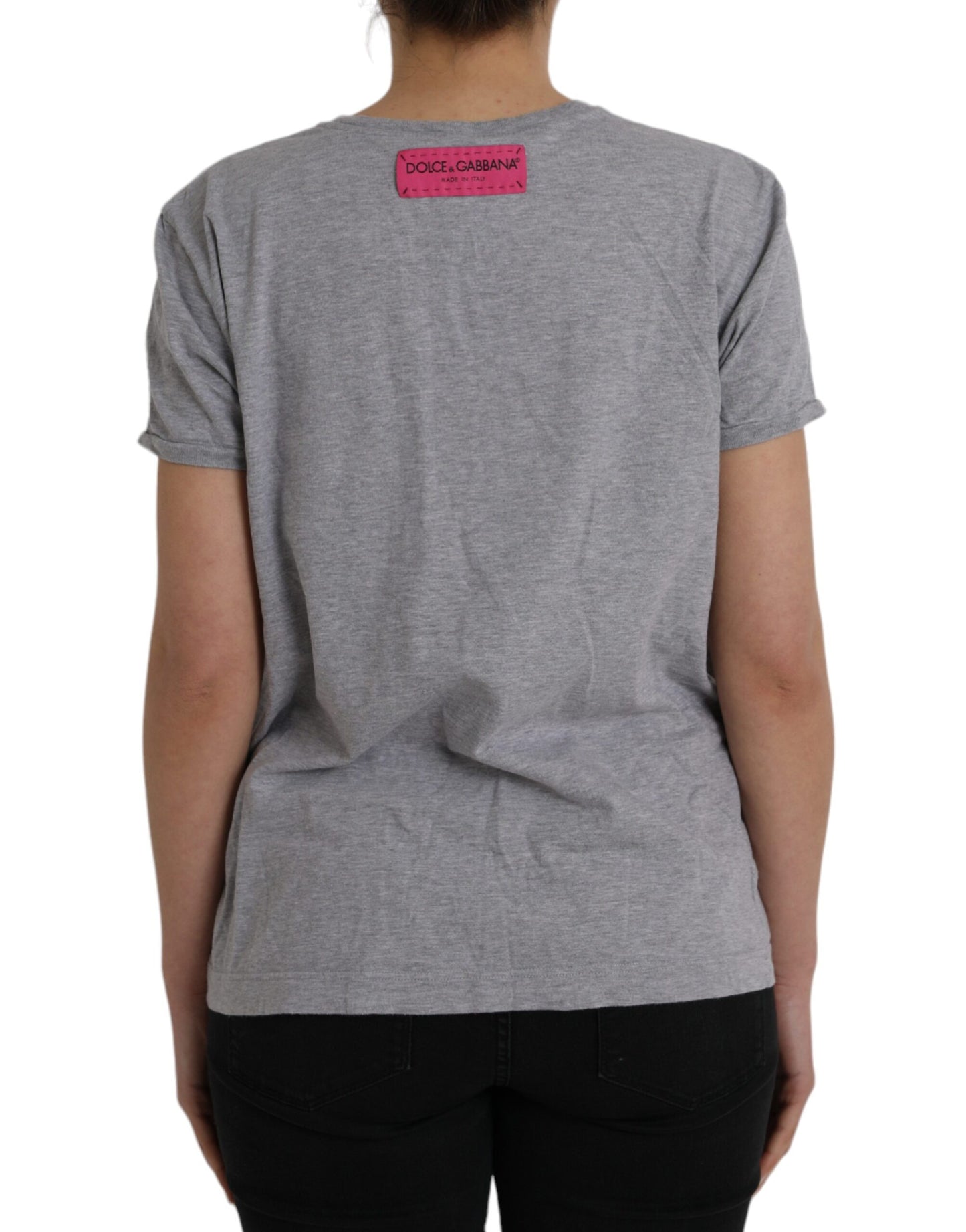 Dolce & Gabbana Graues Baumwoll-T-Shirt L'Amore E'Bellezza Top