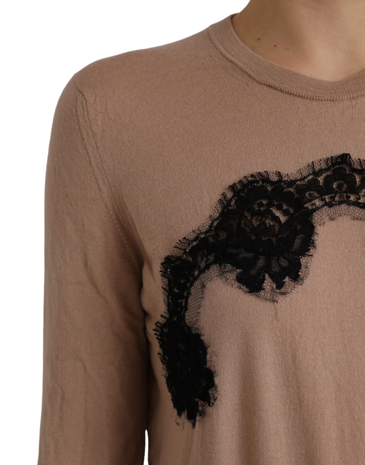 Dolce & Gabbana Braun Wolle Schwarz Spitze 3/4 Ärmel Bluse Top