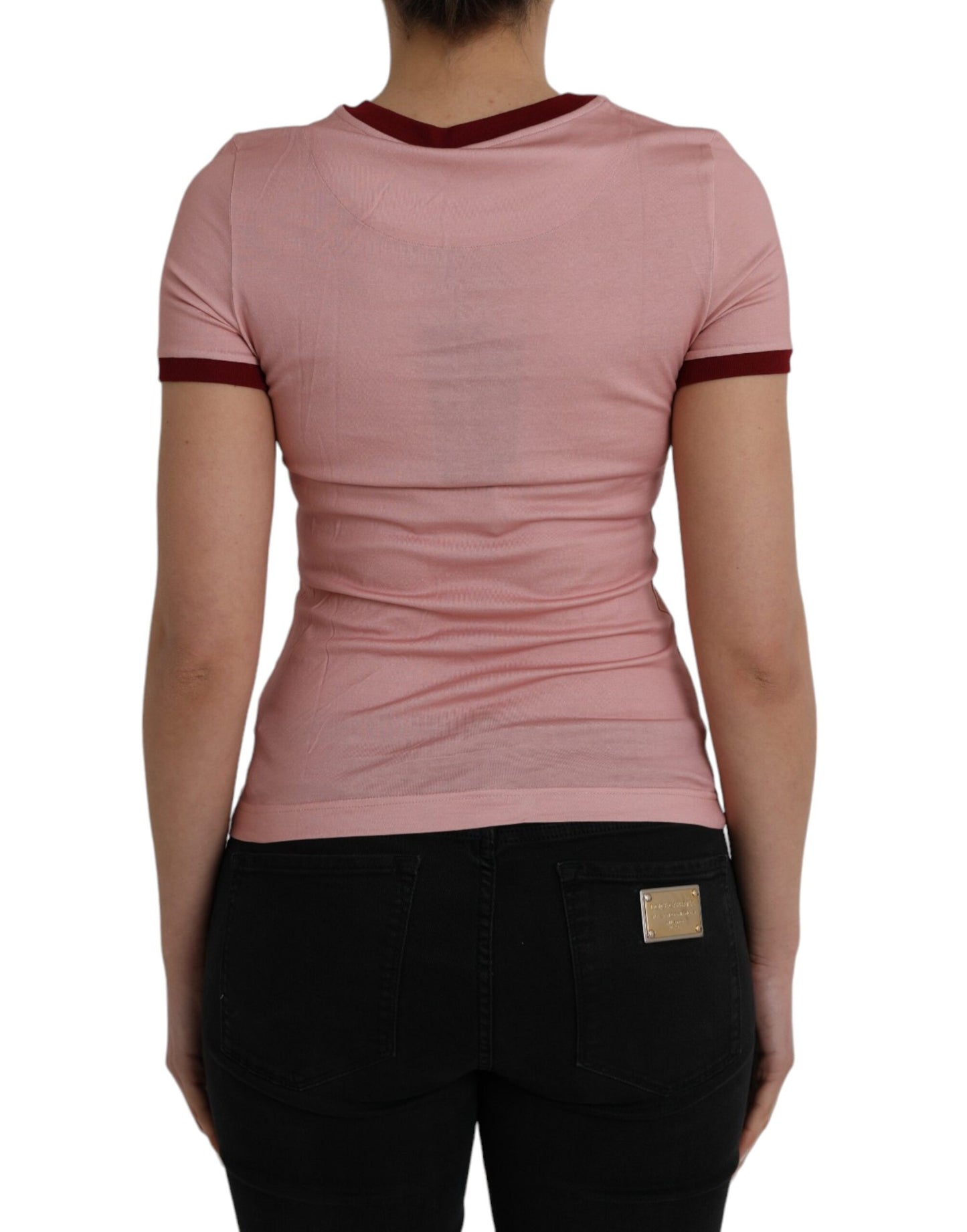 Dolce & Gabbana pink cotton t-shirt with short sleeves and a crew neck