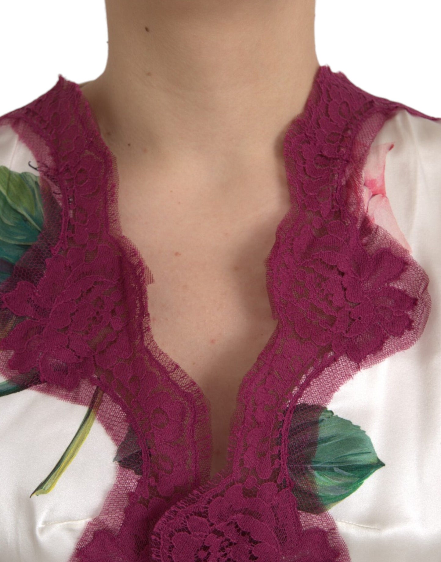 Dolce & Gabbana White floral silk lace top with short sleeves