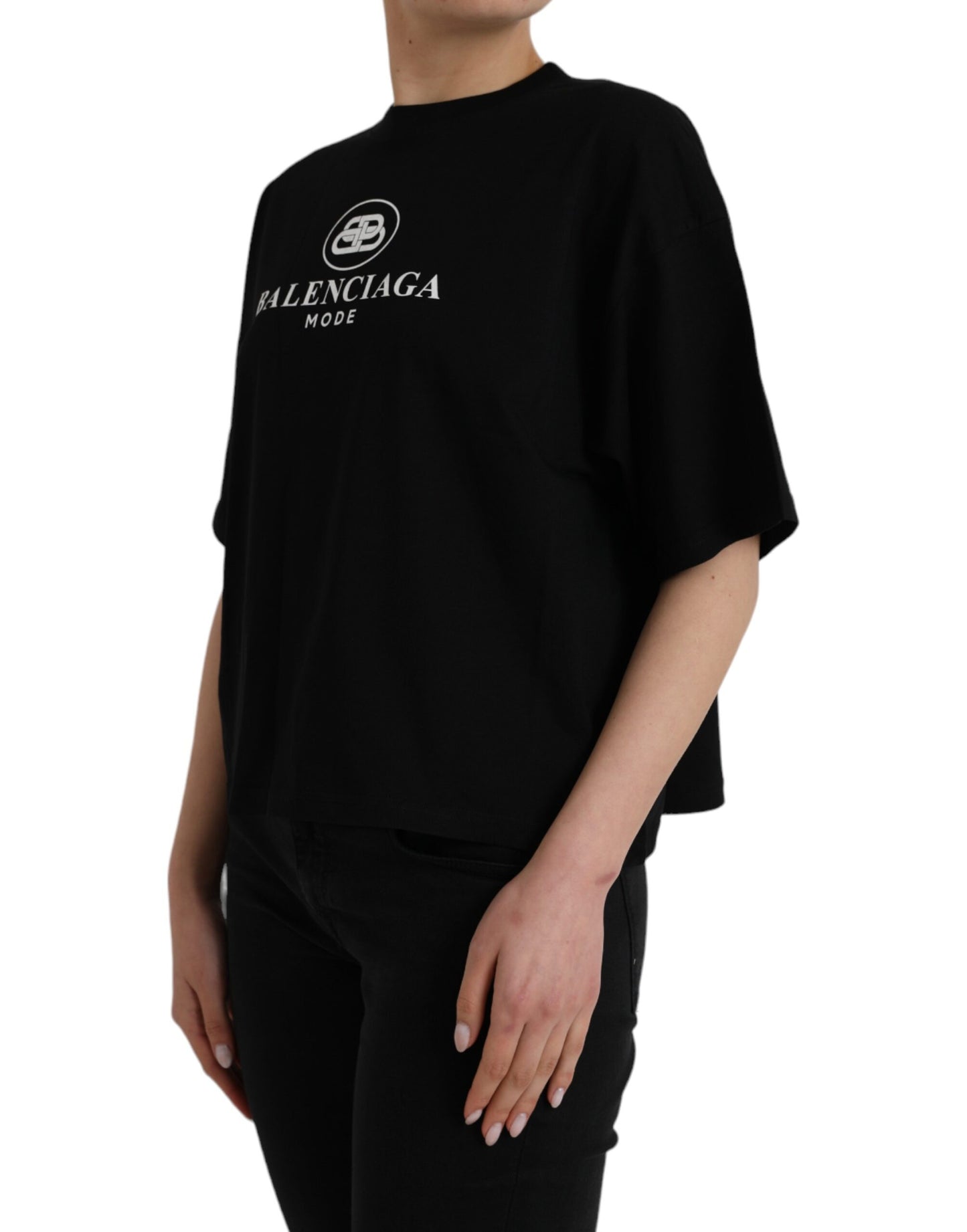 Balenciaga Schwarzes Baumwoll-Logo-T-Shirt mit Rundhalsausschnitt und kurzen Ärmeln