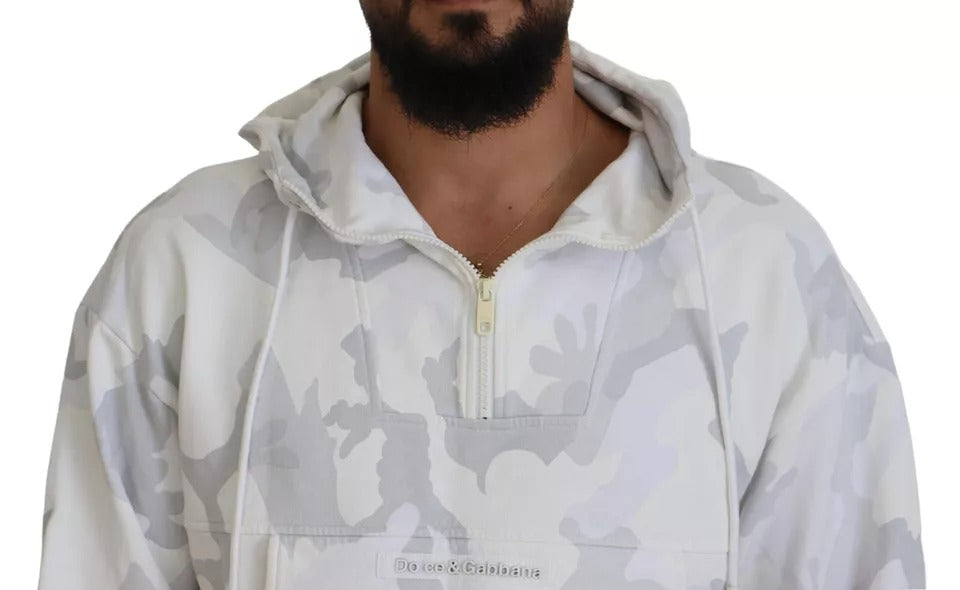 Dolce & Gabbana Weißes Kapuzen-Sweatshirt mit Camouflage