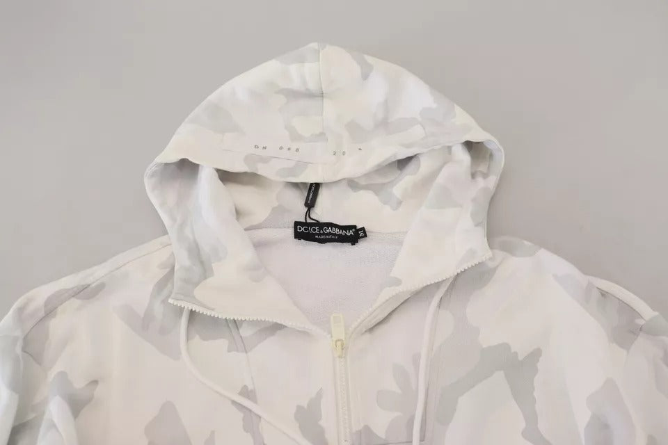 Dolce & Gabbana Weißes Kapuzen-Sweatshirt mit Camouflage