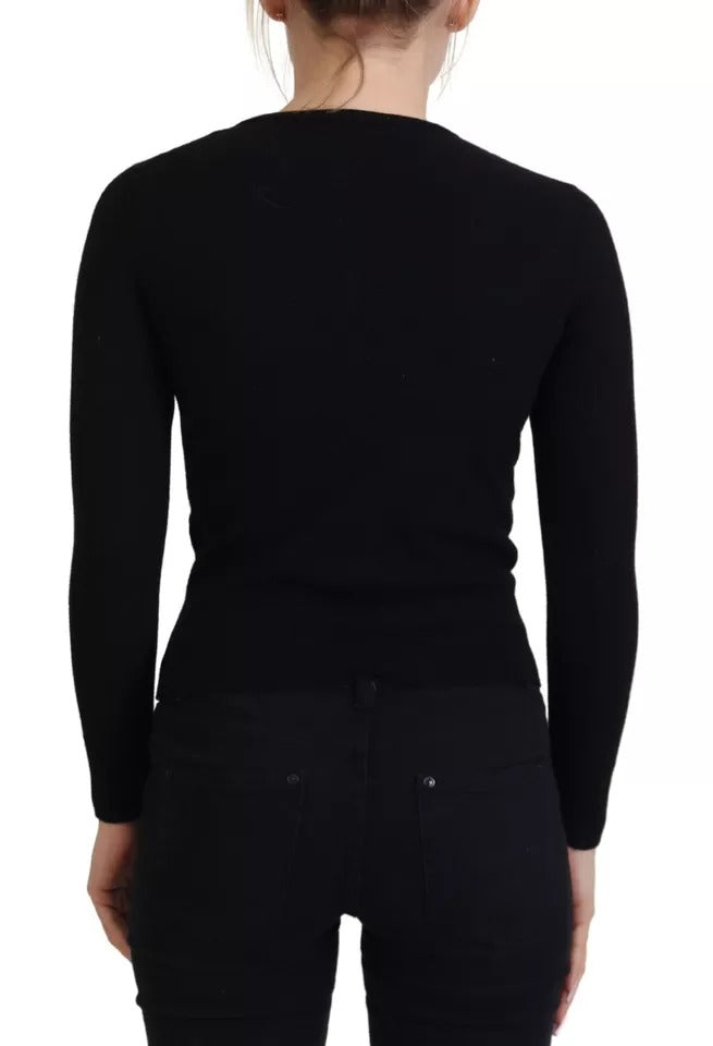 Dolce & Gabbana Schwarze Knopfleiste Schlanke Strickjacke Wollpullover