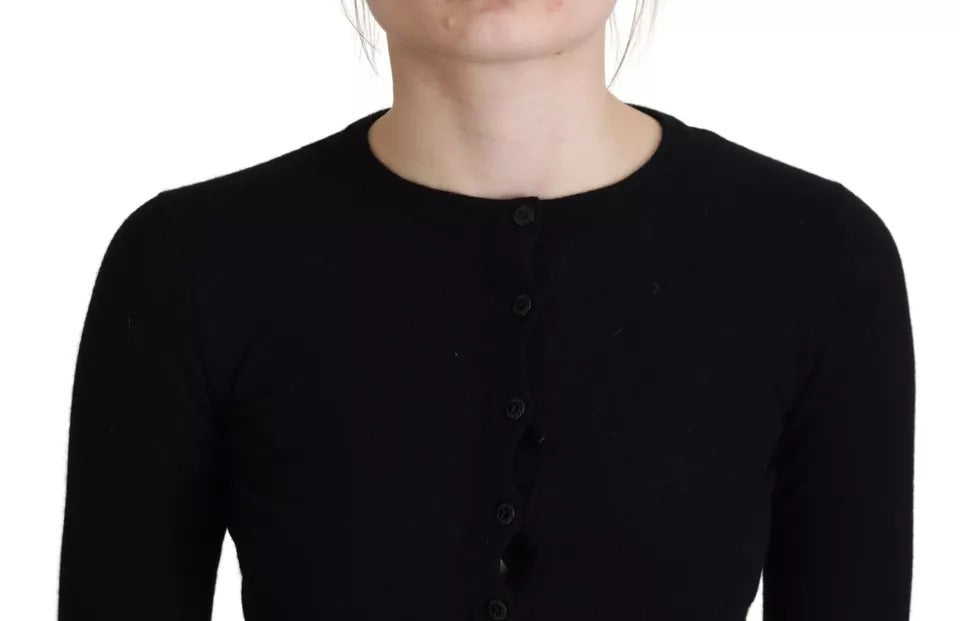 Dolce & Gabbana Schwarze Knopfleiste Schlanke Strickjacke Wollpullover