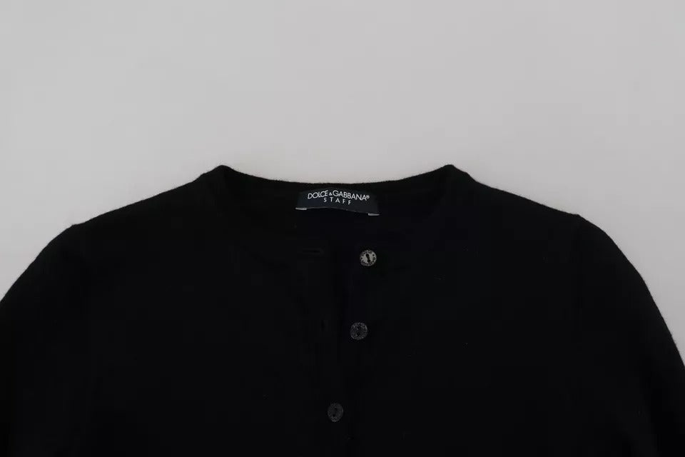 Dolce & Gabbana Schwarze Knopfleiste Schlanke Strickjacke Wollpullover