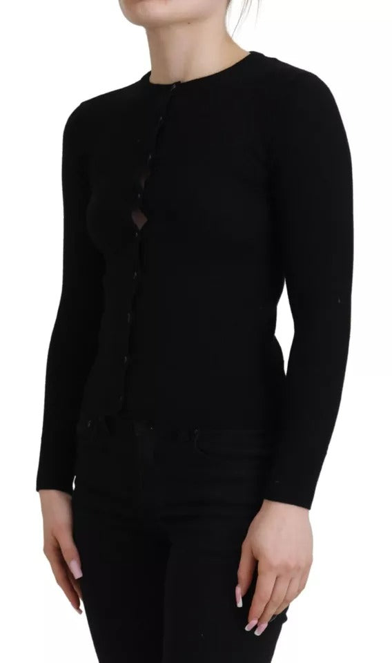 Dolce & Gabbana Schwarze Knopfleiste Schlanke Strickjacke Wollpullover