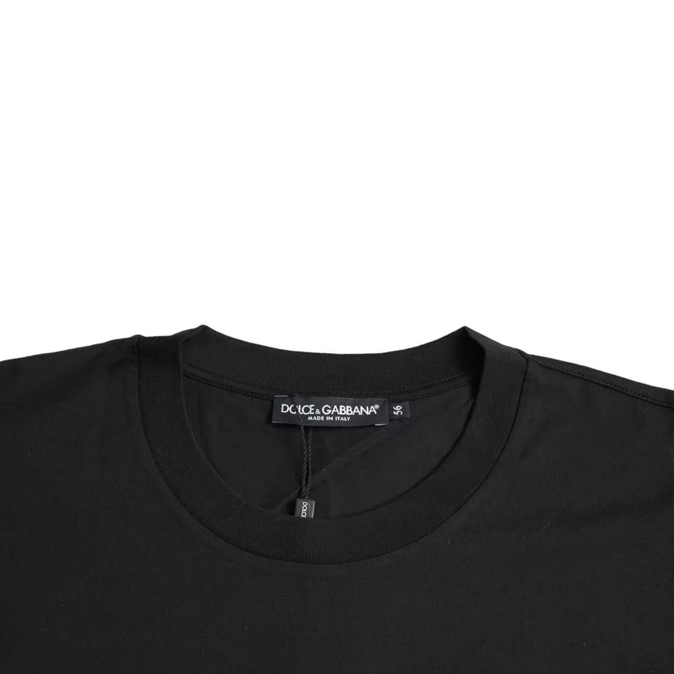 Dolce & Gabbana Black Logo Patch Cotton Crew Neck T-Shirt