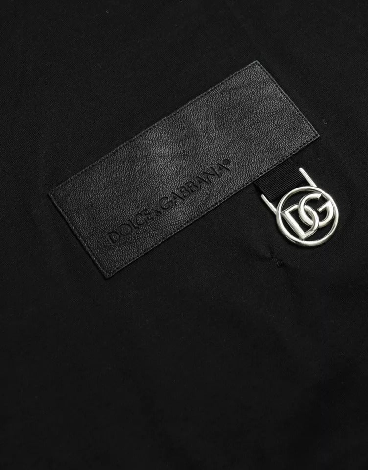 Dolce & Gabbana Black Logo Patch Cotton Crew Neck T-Shirt