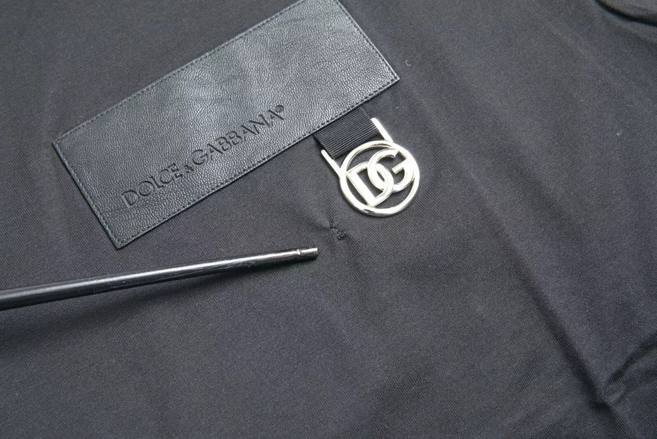 Dolce & Gabbana Black Logo Patch Cotton Crew Neck T-Shirt