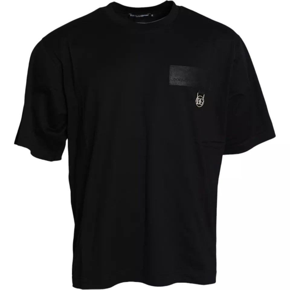 Dolce & Gabbana Black Logo Patch Cotton Crew Neck T-Shirt