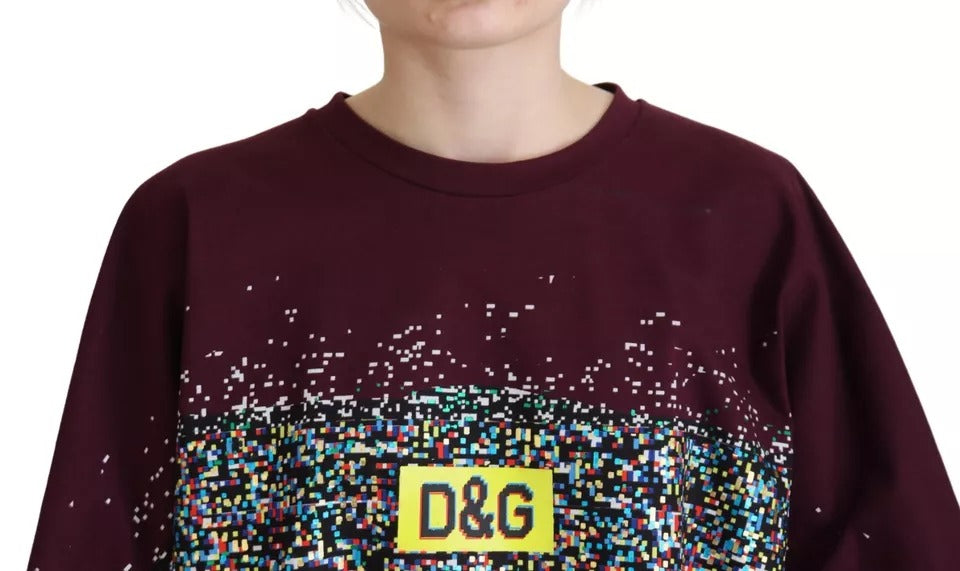 Dolce & Gabbana Bordeaux D&G Print Round Neck Cotton T-Shirt