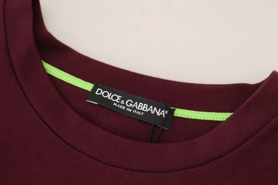 Dolce & Gabbana Bordeaux D&G Print Round Neck Cotton T-Shirt