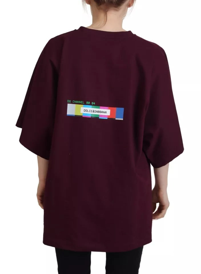 Dolce & Gabbana Bordeaux D&G Print Round Neck Cotton T-Shirt