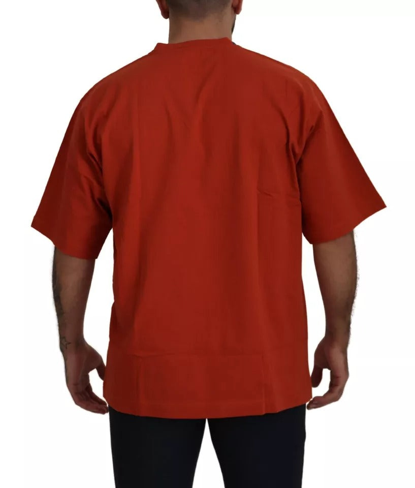 Dolce & Gabbana Red cotton T-shirt with logo embroidery and round neck