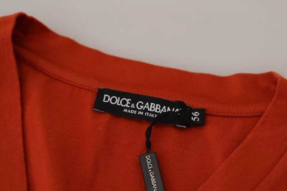 Dolce & Gabbana Red cotton T-shirt with logo embroidery and round neck