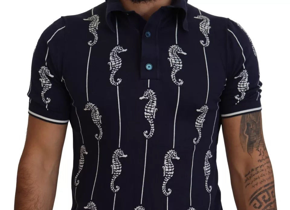 Dolce & Gabbana Navy Seahorse Polo Collar T-Shirt