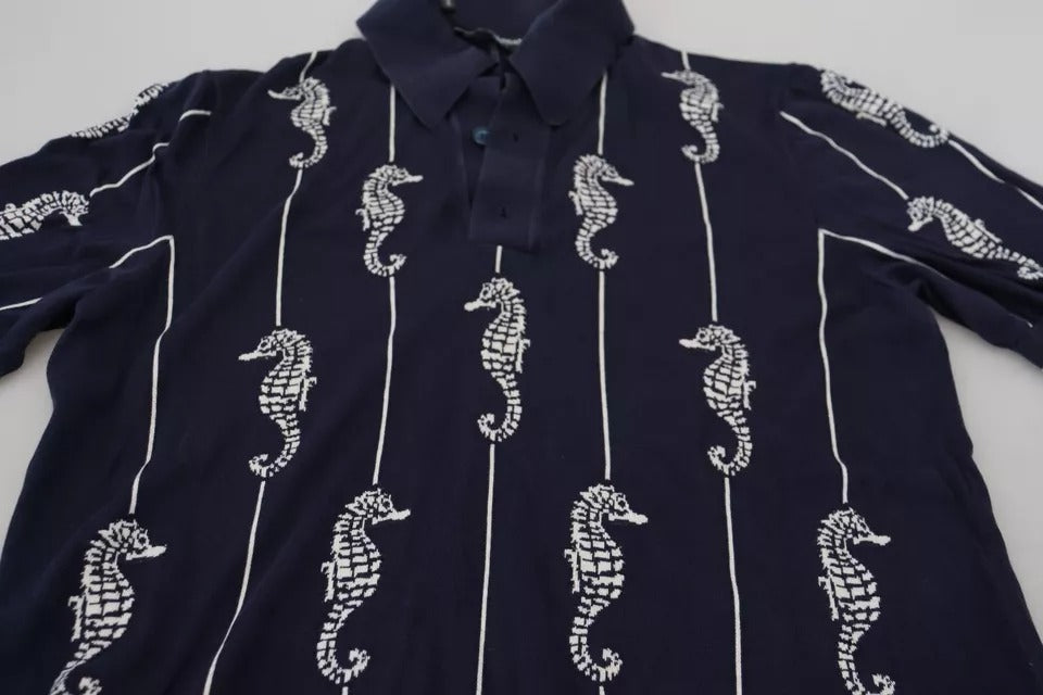 Dolce & Gabbana Navy Seahorse Polo Collar T-Shirt
