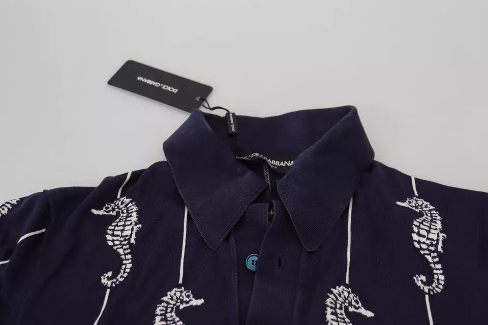 Dolce & Gabbana Navy Seahorse Polo Collar T-Shirt