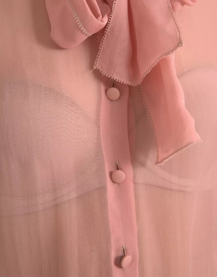 Dolce & Gabbana Rosa Langarm-Top mit Ascot-Kragen Bluse