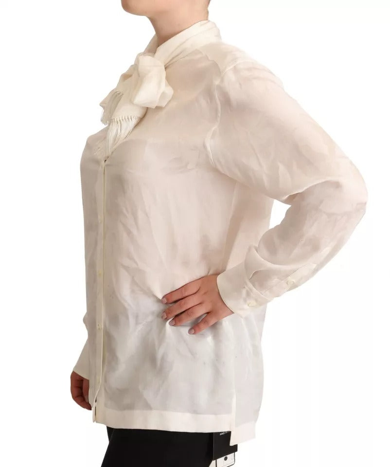 Dolce & Gabbana Weiße Bluse Ascot-Kragen Hemd Seide Knopfleiste