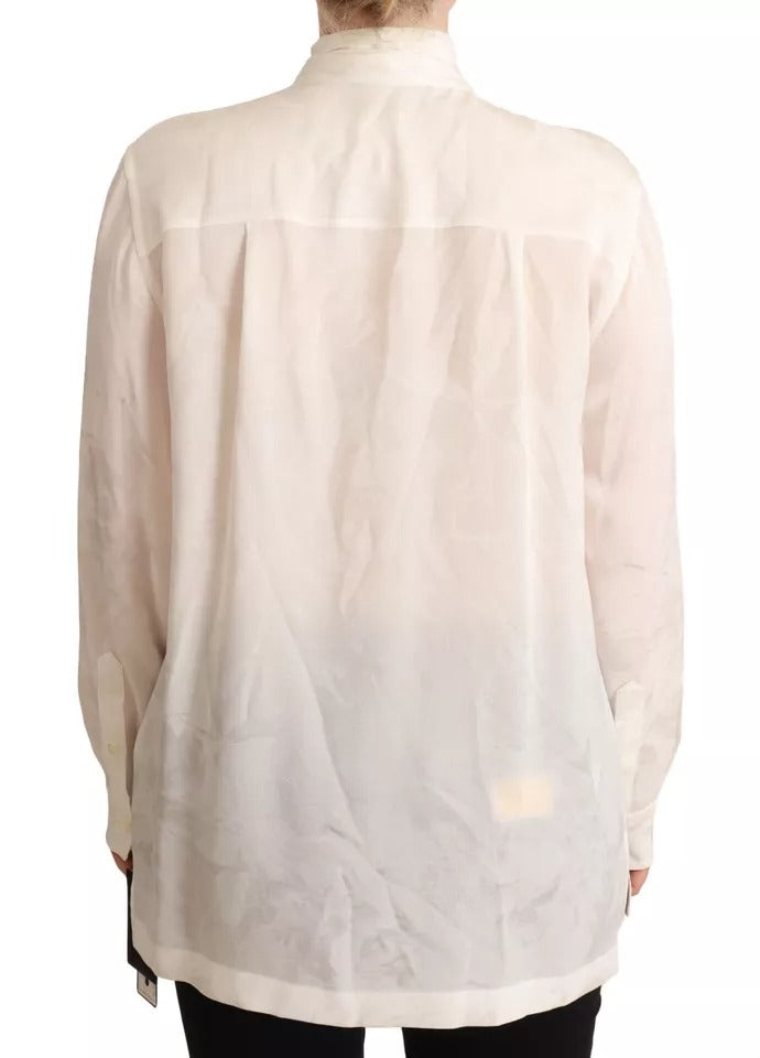 Dolce & Gabbana Weiße Bluse Ascot-Kragen Hemd Seide Knopfleiste