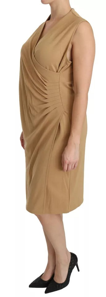 Ralph Lauren Braunes knielanges V-Ausschnitt-Shift-Kleid aus Viskose
