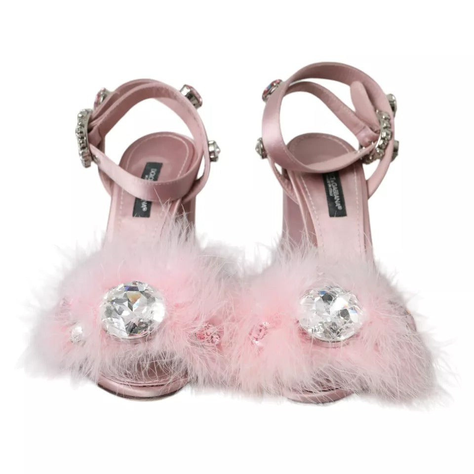 Dolce & Gabbana Pink Türkiye Feather Crystal Sandals Shoes