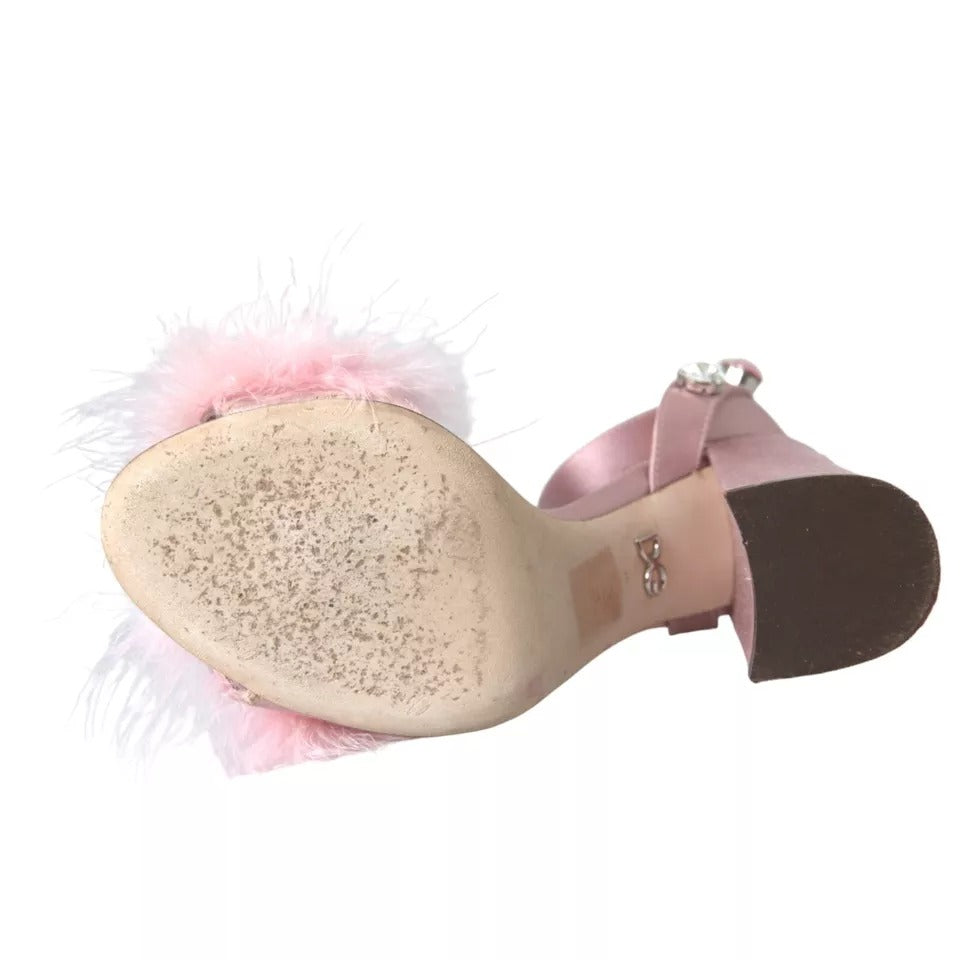 Dolce & Gabbana Pink Türkiye Feather Crystal Sandals Shoes