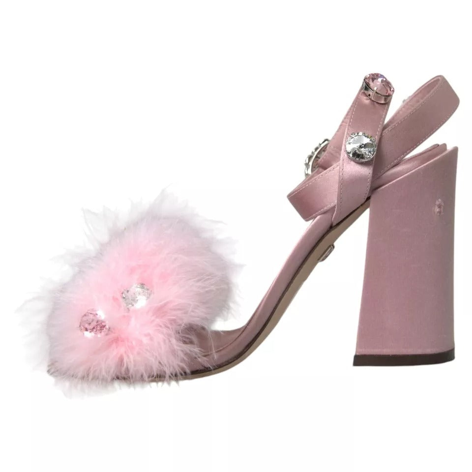 Dolce & Gabbana Pink Türkiye Feather Crystal Sandals Shoes