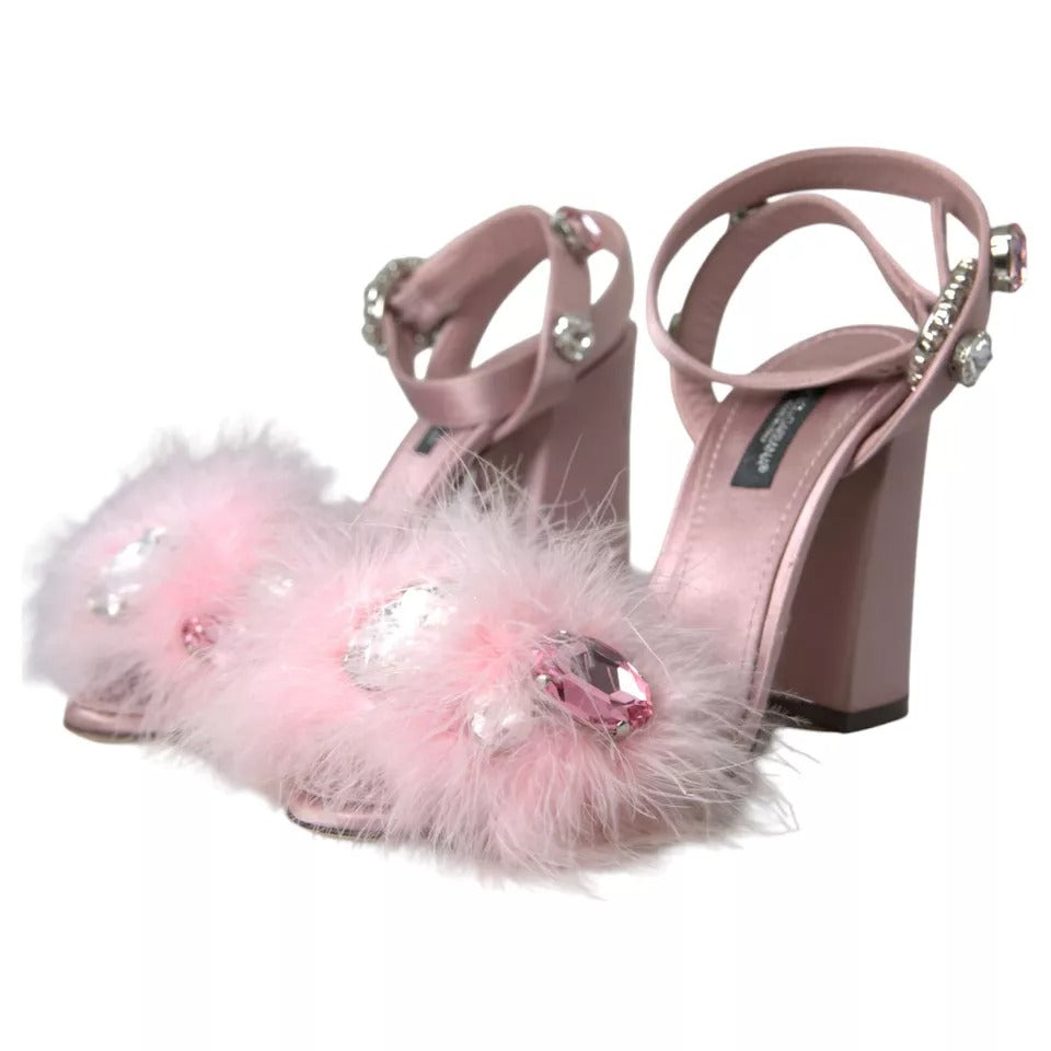 Dolce & Gabbana Pink Türkiye Feather Crystal Sandals Shoes