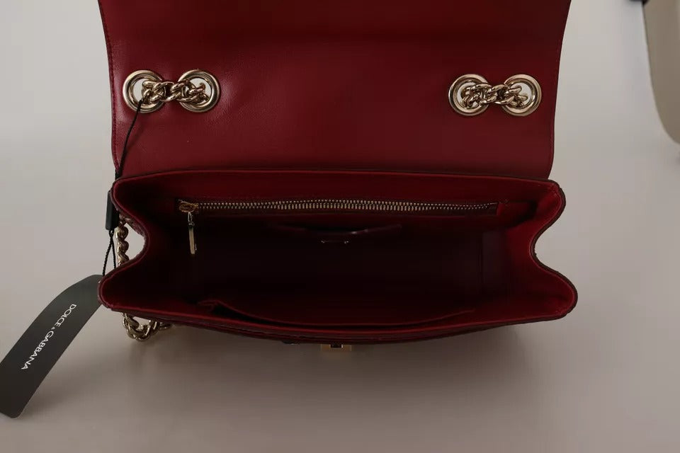 Dolce & Gabbana Pink Red Exotic Skins Gold Chain Wallet LUCIA Leather Bag