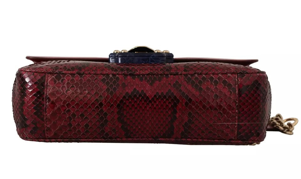 Dolce & Gabbana Pink Red Exotic Skins Gold Chain Wallet LUCIA Leather Bag