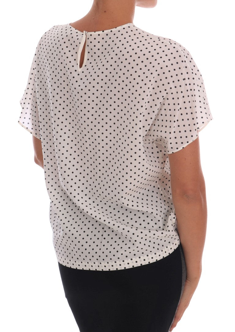 Dolce & Gabbana Weißes gepunktetes T-Shirt-Top aus Seide
