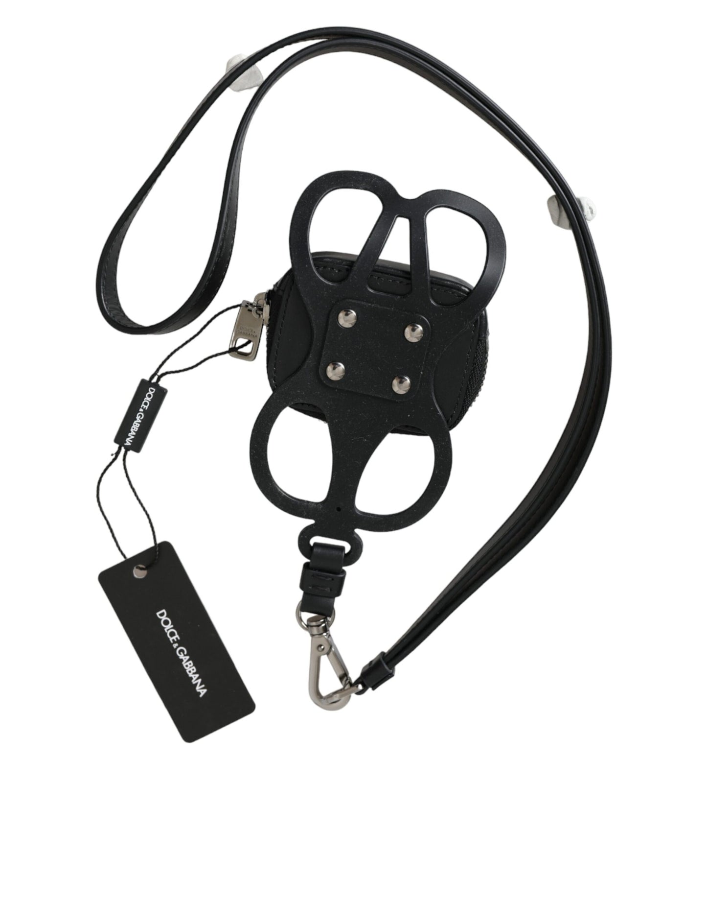 Dolce & Gabbana Black Calfskin DG Logo Coin Purse Lanyard Wallet