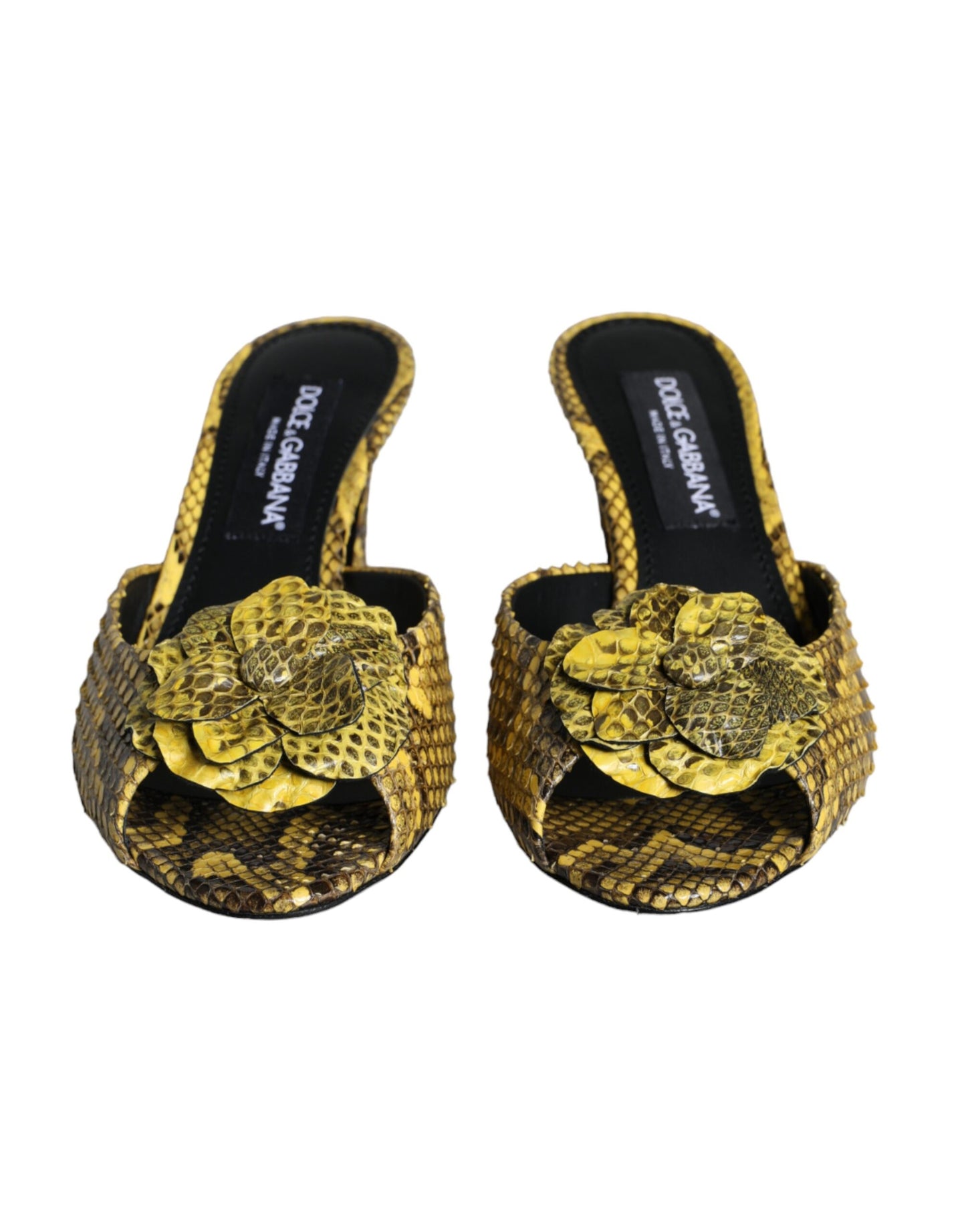 Dolce & Gabbana Yellow Leather Block Heel Mules Shoes