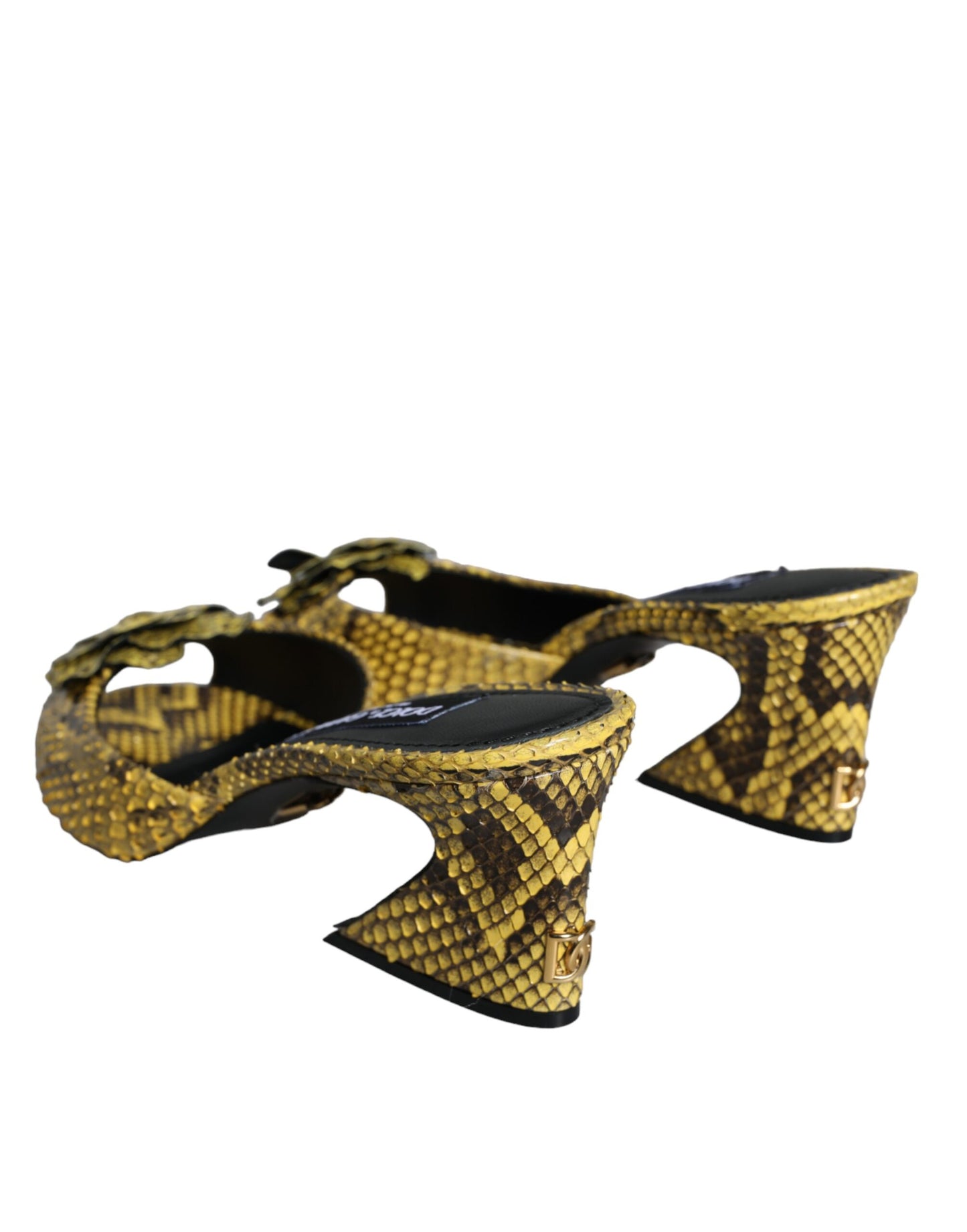 Dolce & Gabbana Yellow Leather Block Heel Mules Shoes