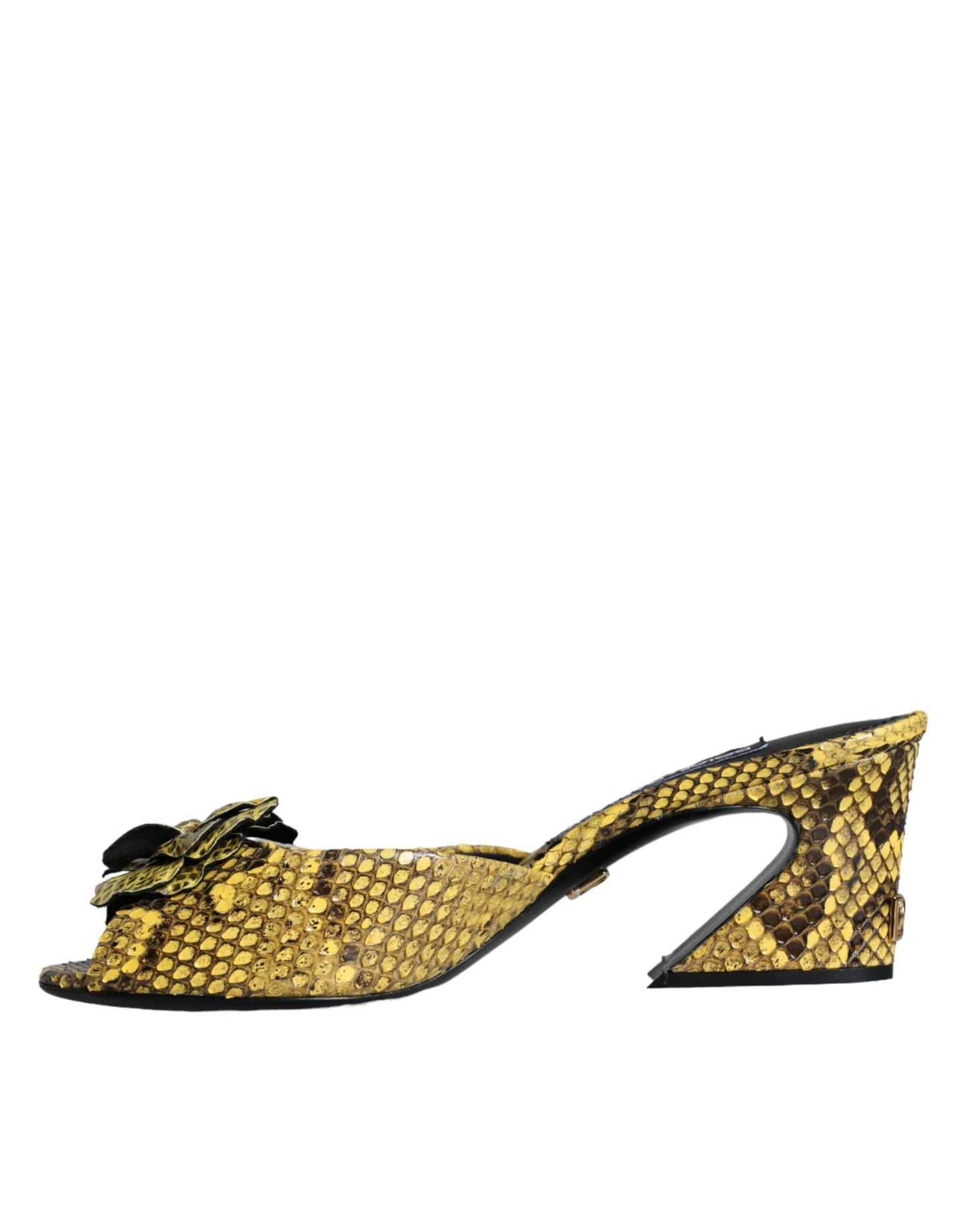 Dolce & Gabbana Yellow Leather Block Heel Mules Shoes