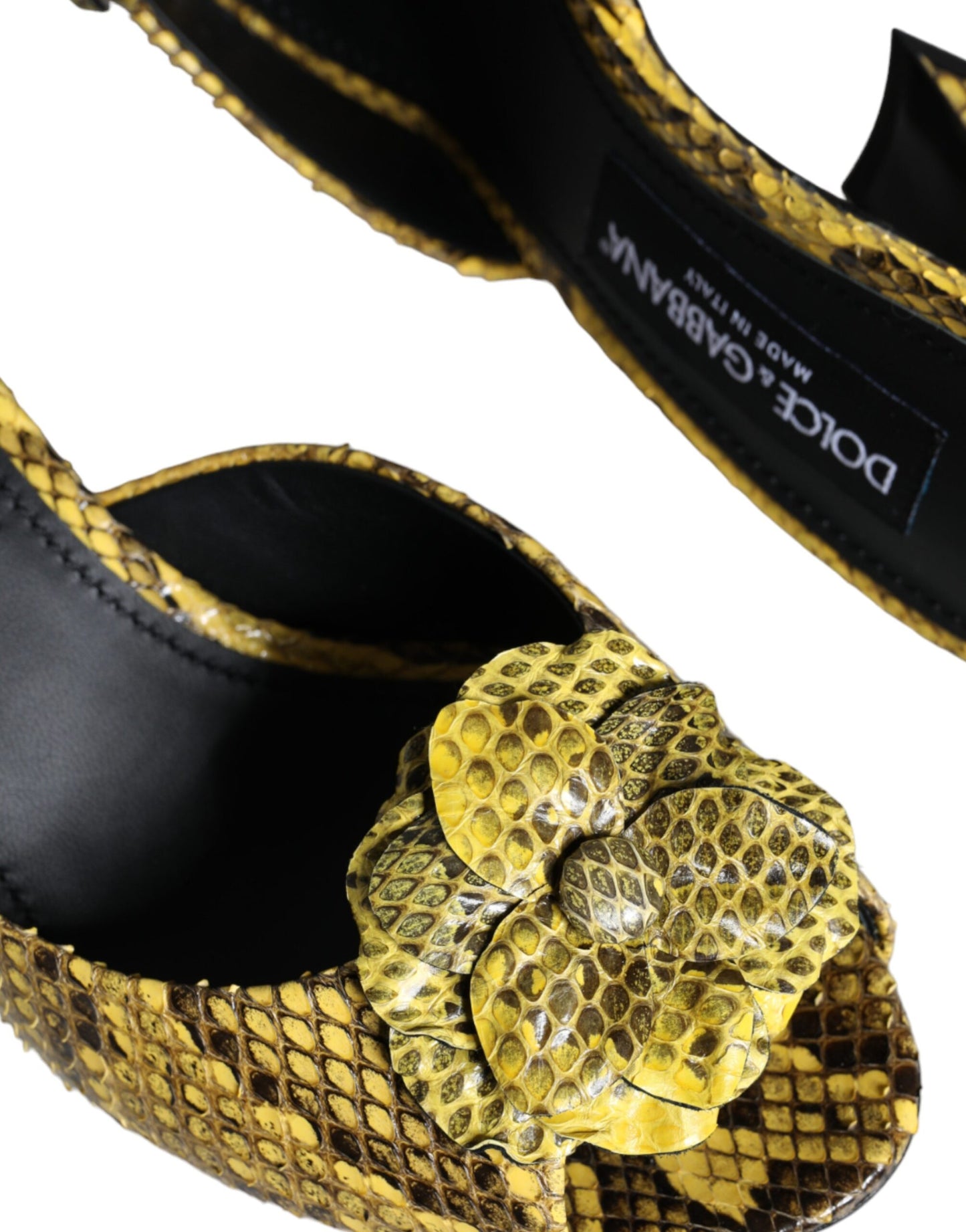 Dolce & Gabbana Yellow Leather Block Heel Mules Shoes